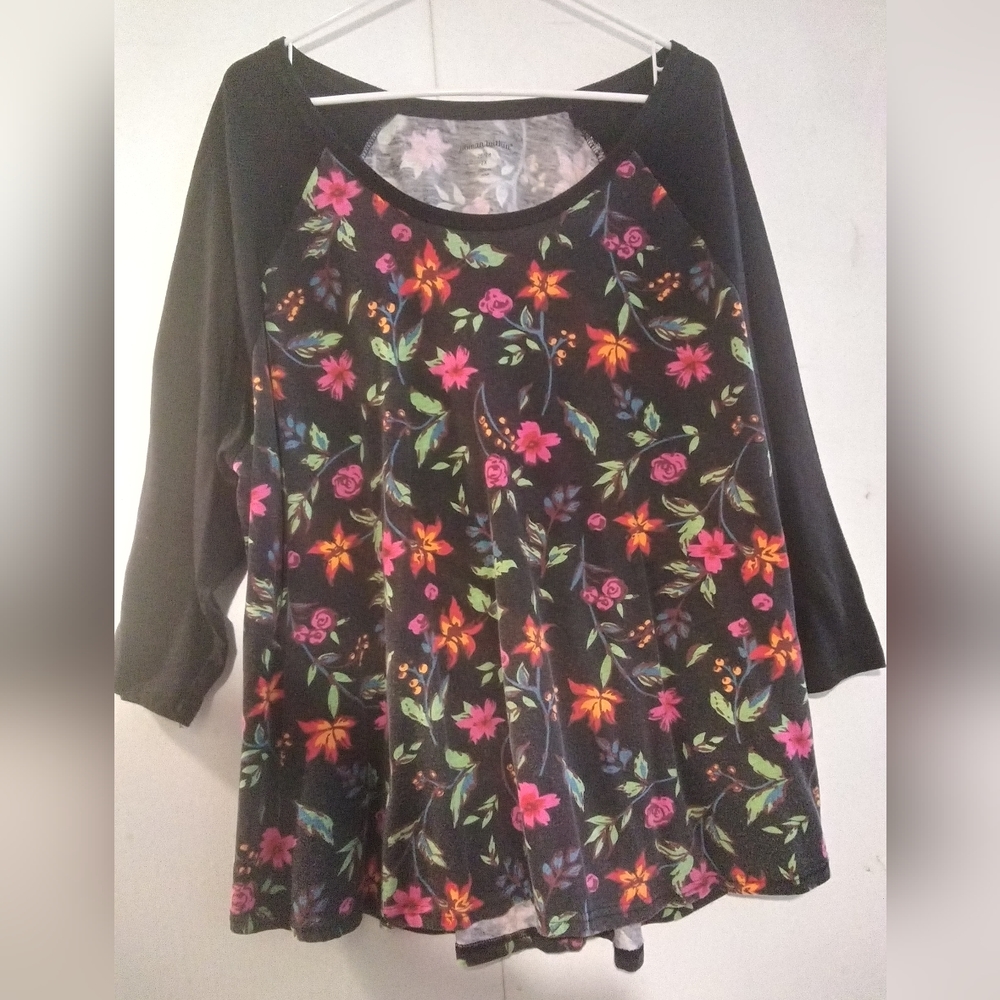 Woman Within 2x print baseball shirt